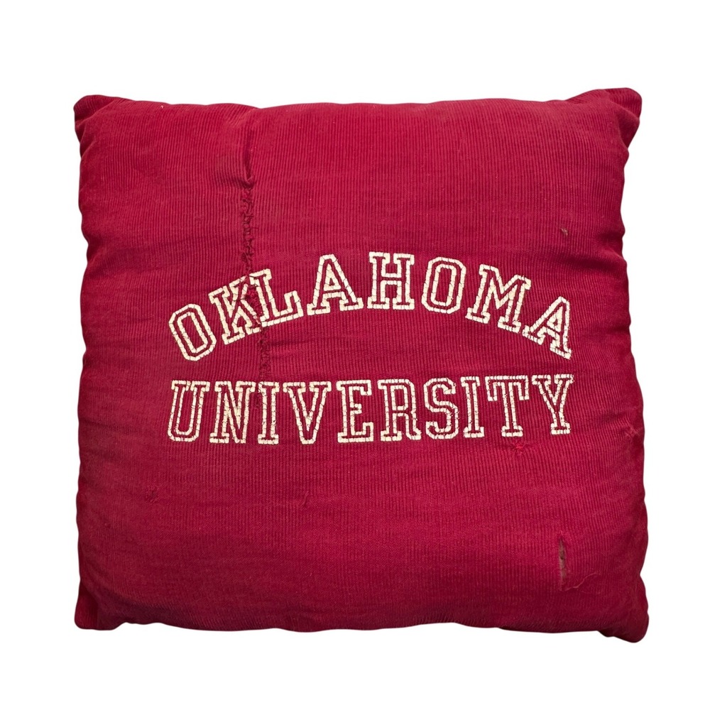 Vintage Oklahoma University Corduroy Throw Pillow Red Embroidered Sooners OU